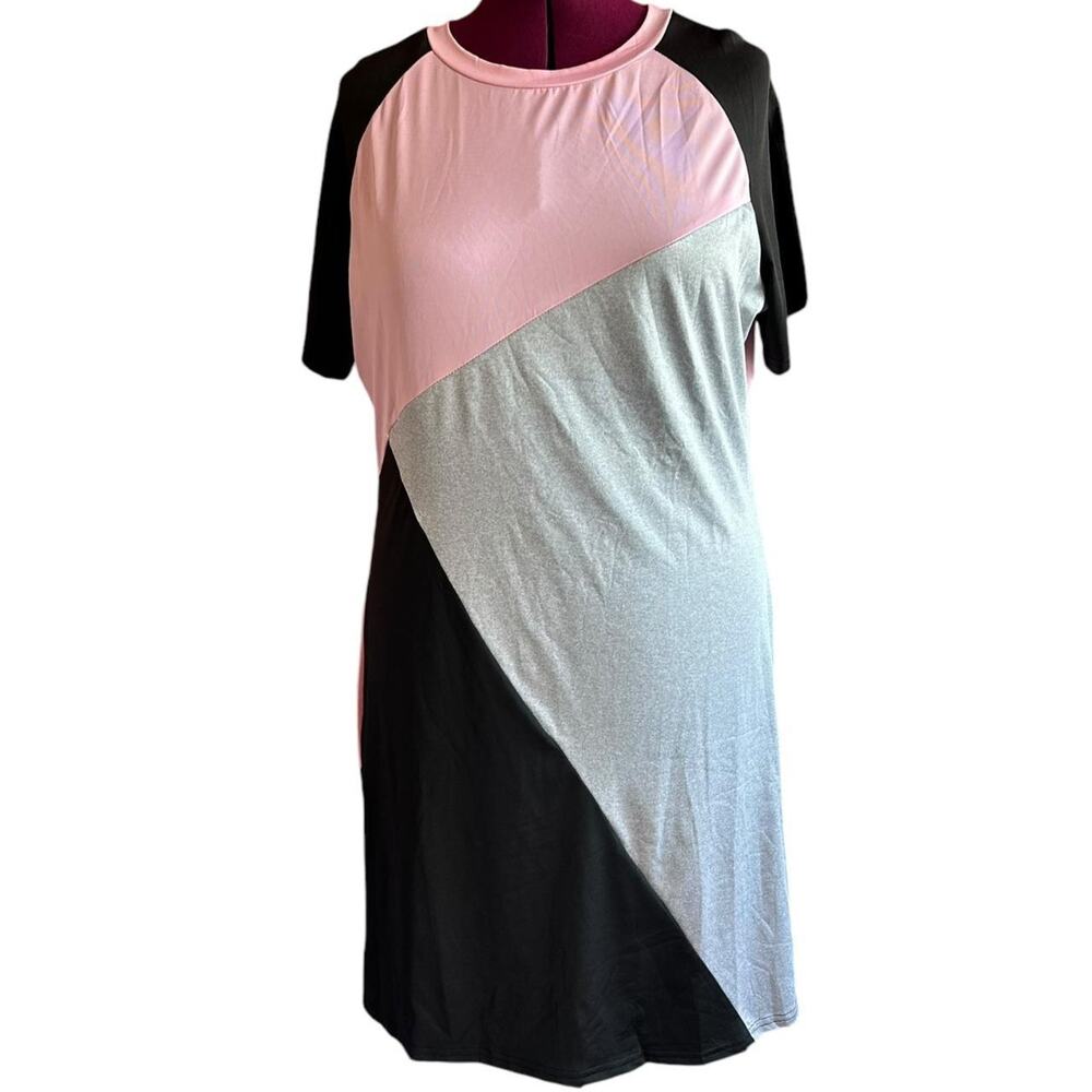 Womens Dress Size 2X Black Pink Grey Colorblock Casual Everyday Wear Shirt Dress